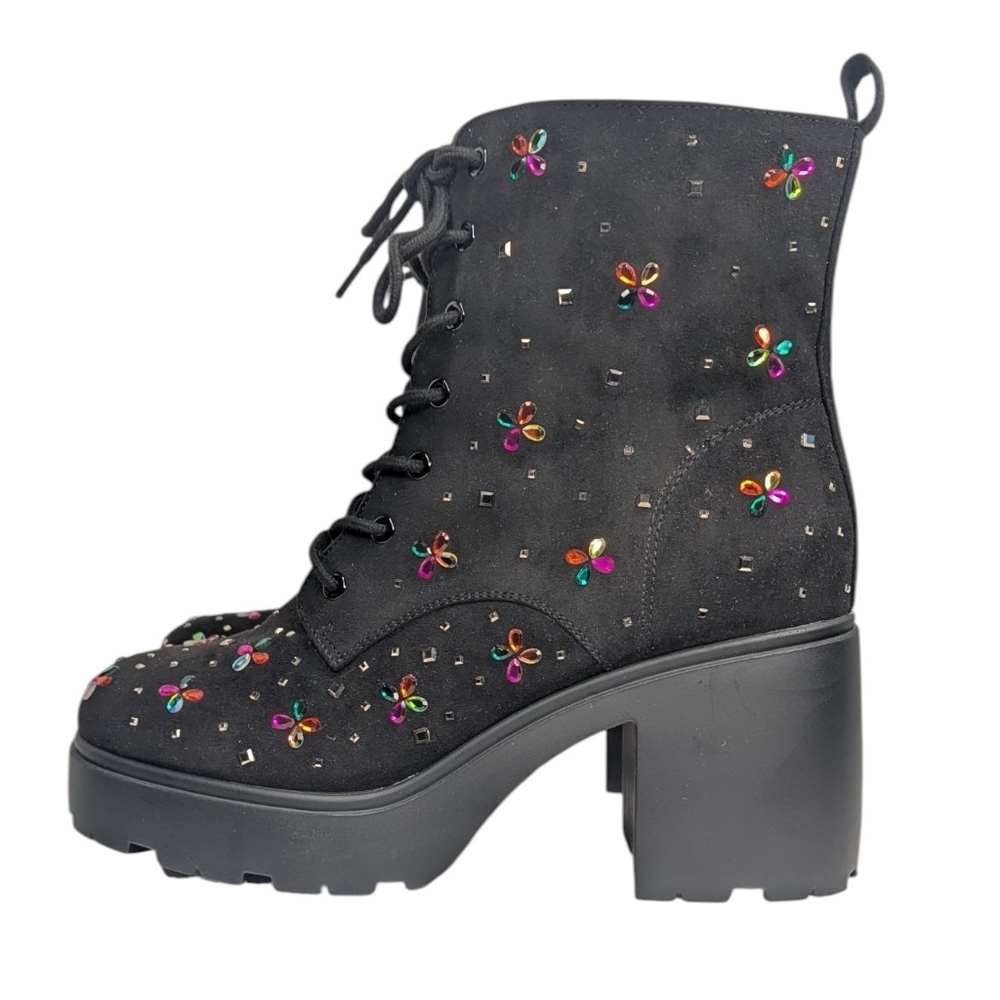 Betsey Johnson Micro Stones Chunky Heel Combat Boots | Size 11.5WW - Picture 2 of 10